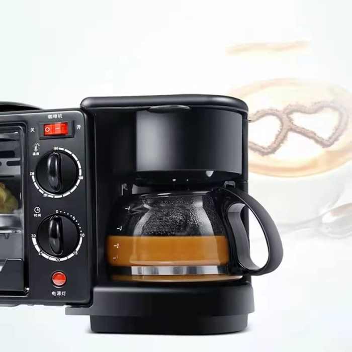 Machine 3-en-1 : grille-pain, cafetière, plaque
