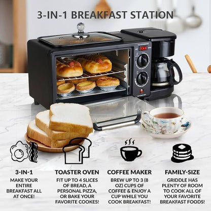 Machine 3-en-1 : grille-pain, cafetière, plaque
